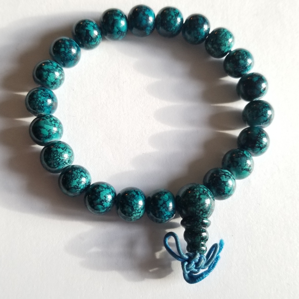 Power beads stretch bracelet beaded teal blue
